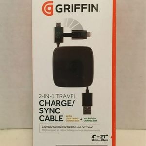 GRIFFIN 2 in 1 TRAVEL Charge & Sync Cable Retractable Lightning & Micro USB NEW